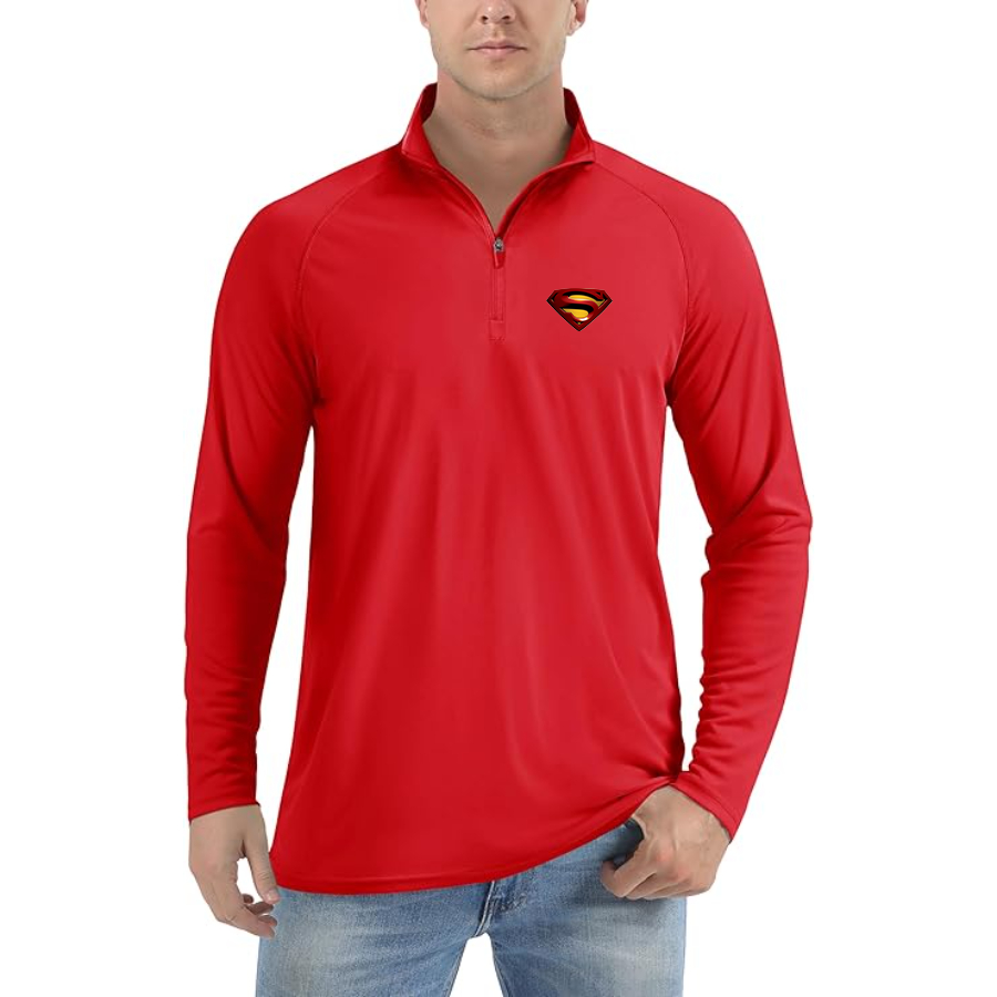 Men’s Superman Superhero -  Lightweight Quarter-Zip Athletic Shirt – Long Sleeve Polyester Wear