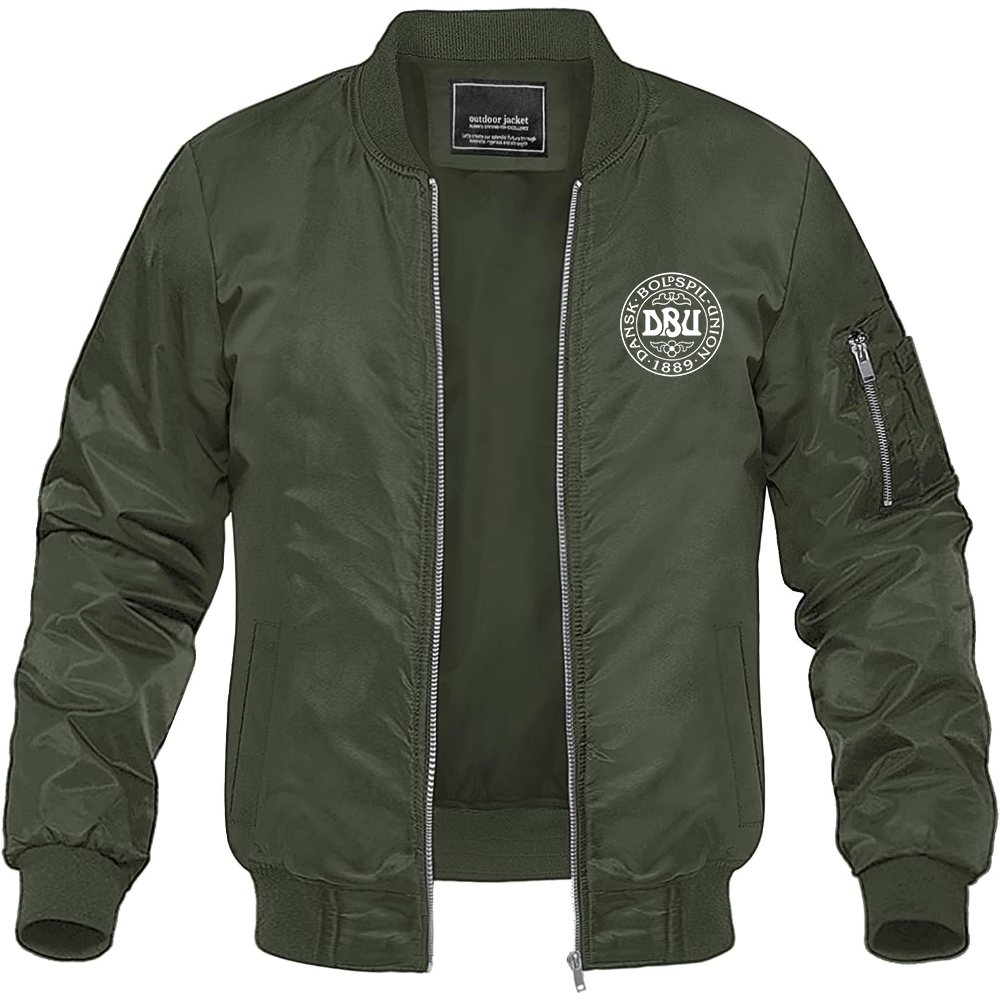 Men's Denmark Soccer Lightweight Bomber Jacket Windbreaker Softshell Varsity Jacket Coat
