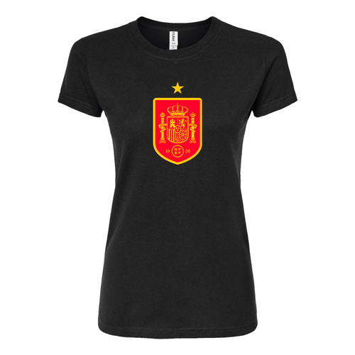 Women's Spain Red Logo National Soccer Team Round Neck T-Shirt