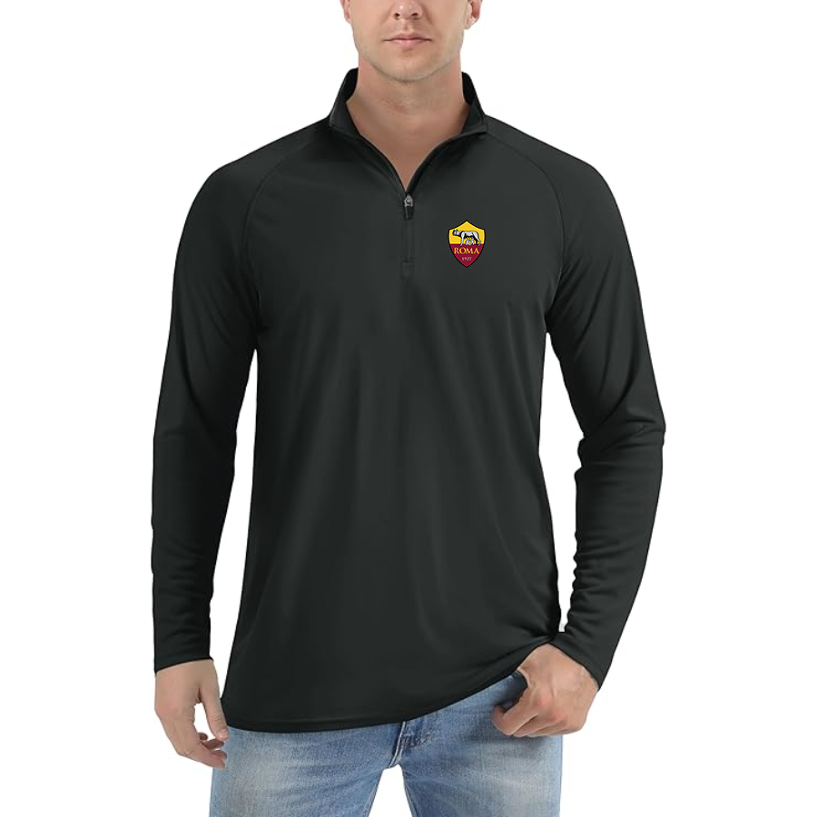 Men’s AS Roma FC - Lightweight Quarter-Zip Athletic Shirt – Long Sleeve Performance Wear