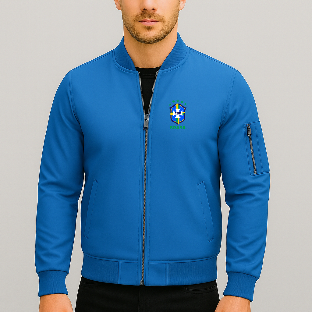 Men's  Brasil National Soccer Team Lightweight Bomber Jacket Windbreaker Softshell Varsity Jacket Coat