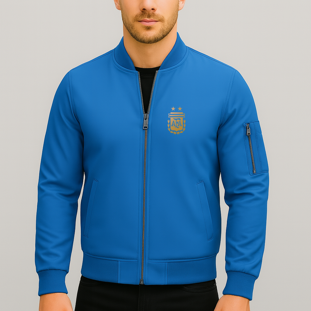 Men's Argentina Soccer Lightweight Bomber Jacket Windbreaker Softshell Varsity Jacket Coat