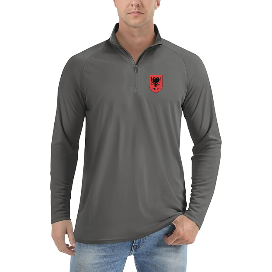 Men’s Albania National Soccer Team - Lightweight Quarter-Zip Athletic Shirt – Long Sleeve Performance Wear