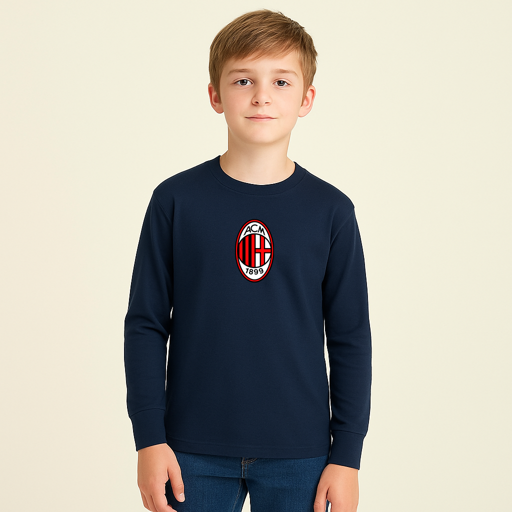 Youth Kids AC Milan Soccer Long Sleeve T-Shirt