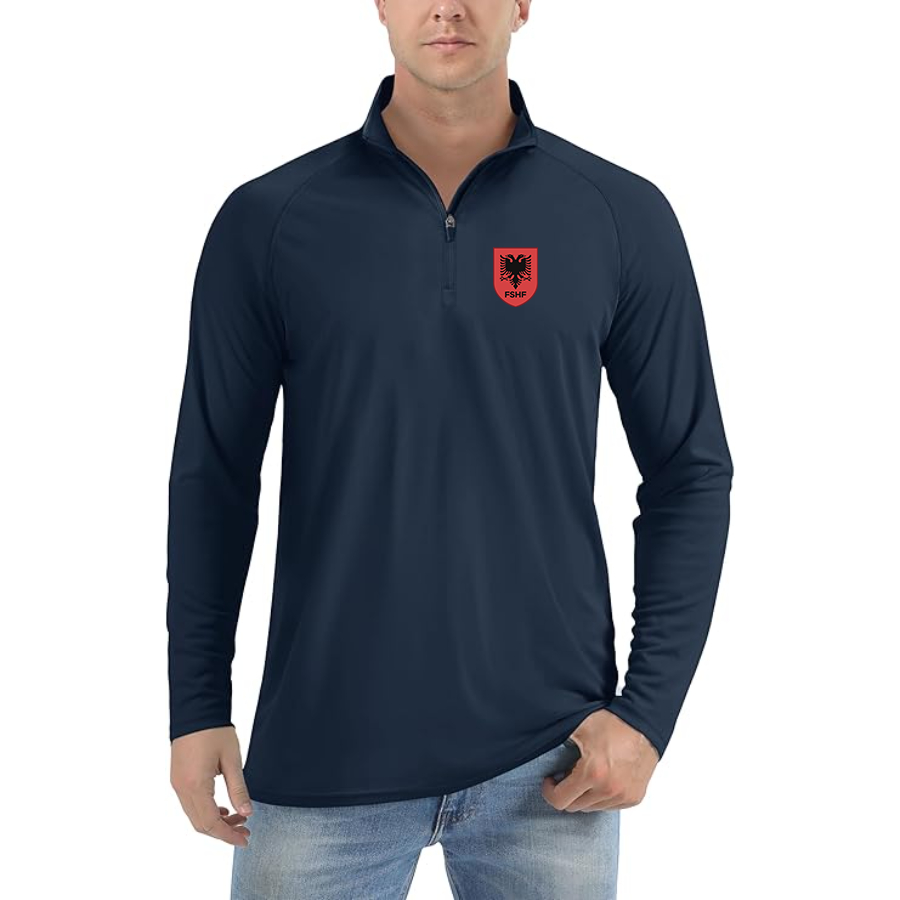 Men’s Albania National Soccer Team - Lightweight Quarter-Zip Athletic Shirt – Long Sleeve Performance Wear