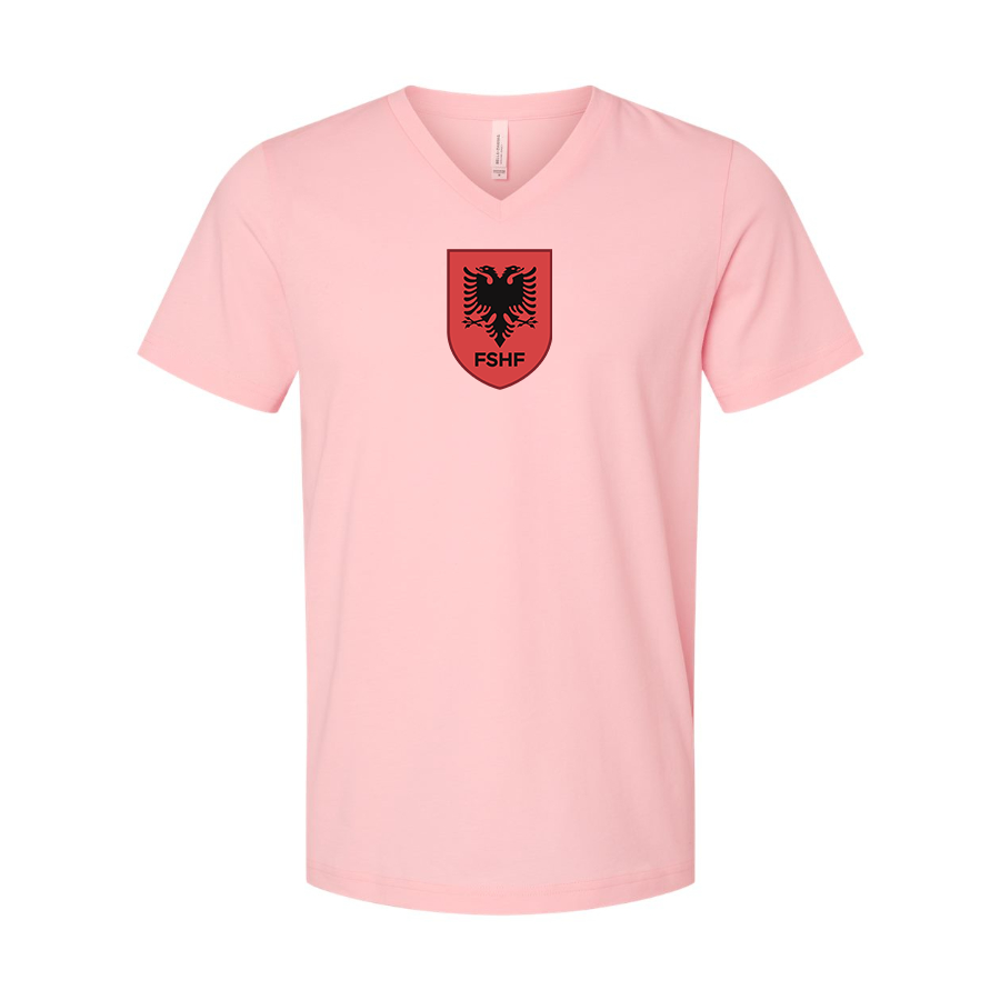 Men’s Albania National Soccer Team - BELLA + CANVAS - Jersey V-Neck Tee - 3005