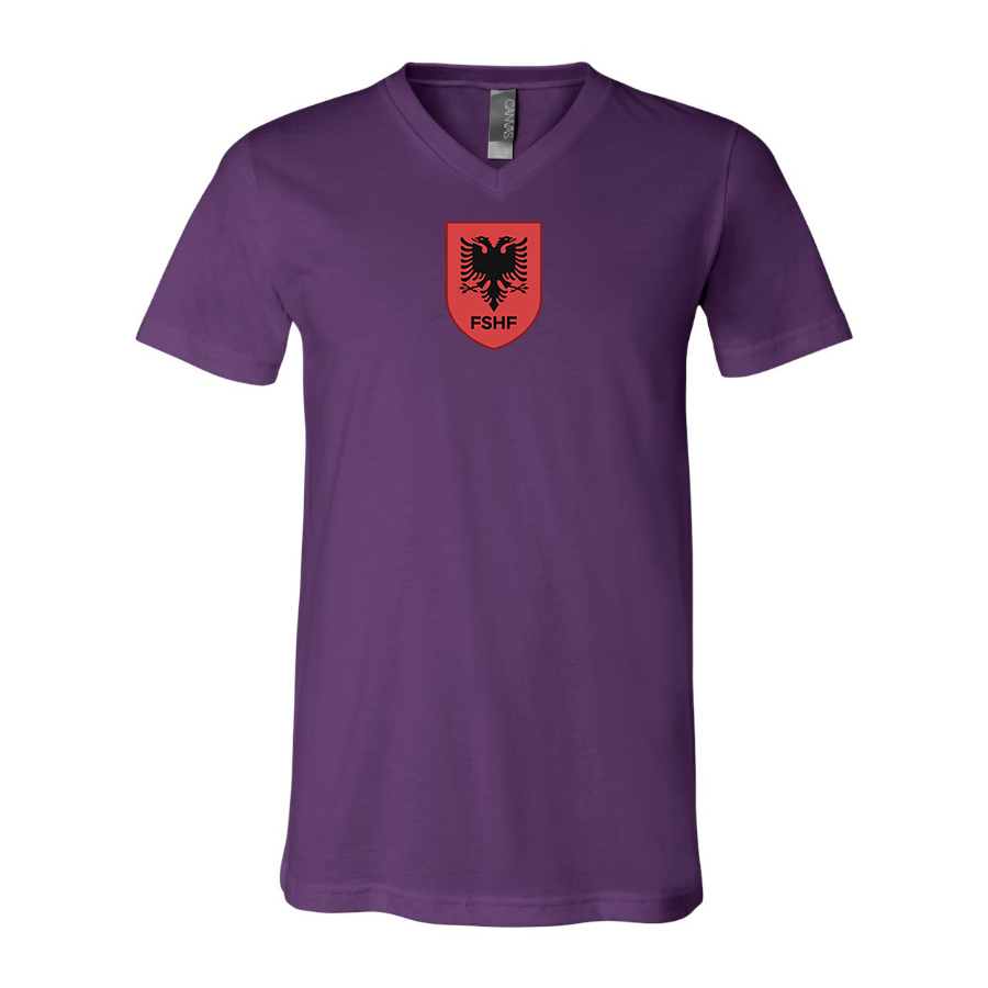 Men’s Albania National Soccer Team - BELLA + CANVAS - Jersey V-Neck Tee - 3005