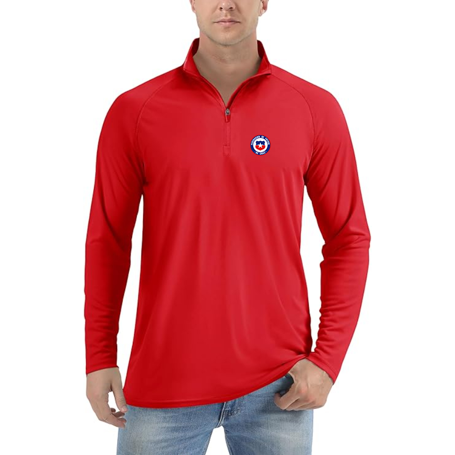 Men’s  Chile National Soccer Team - Lightweight Quarter-Zip Athletic Shirt – Long Sleeve Performance Wear
