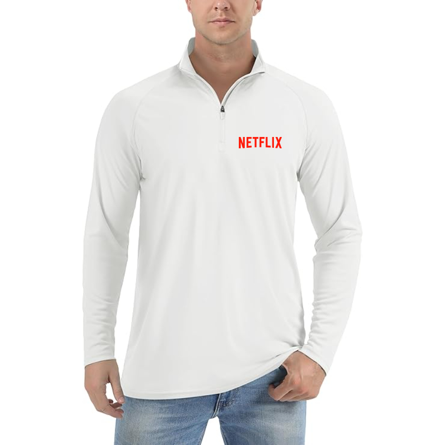 Men’s Netflix Movie Show -  Lightweight Quarter-Zip Athletic Shirt – Long Sleeve Polyester Wear