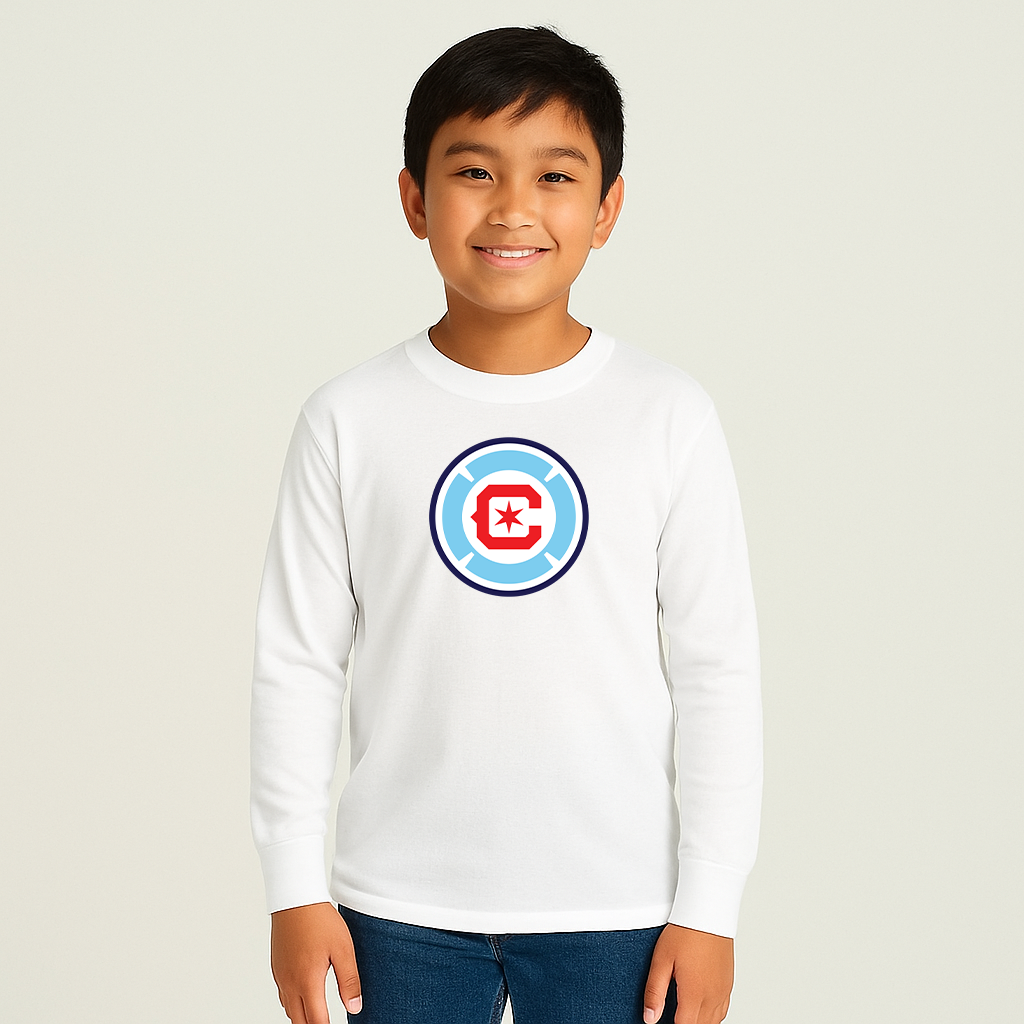 Youth Kids Chicago Fire Soccer Long Sleeve T-Shirt