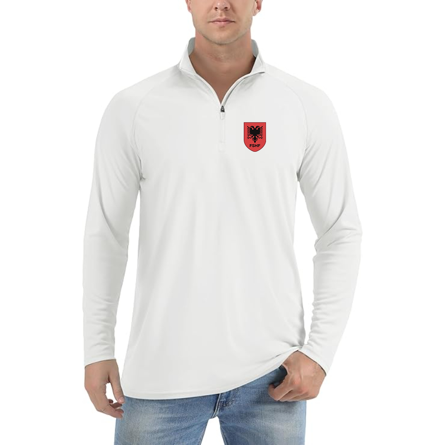 Men’s Albania National Soccer Team - Lightweight Quarter-Zip Athletic Shirt – Long Sleeve Performance Wear