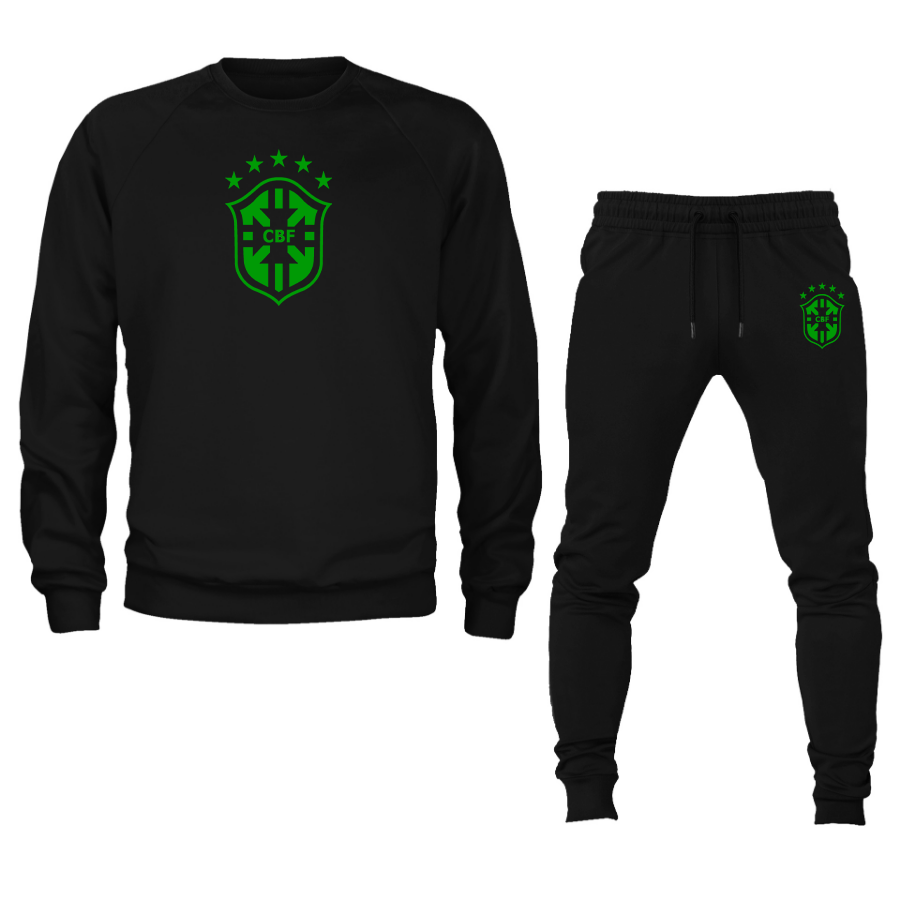 Men's Brazil Soccer Logo Crewneck Sweatshirt Joggers Suit
