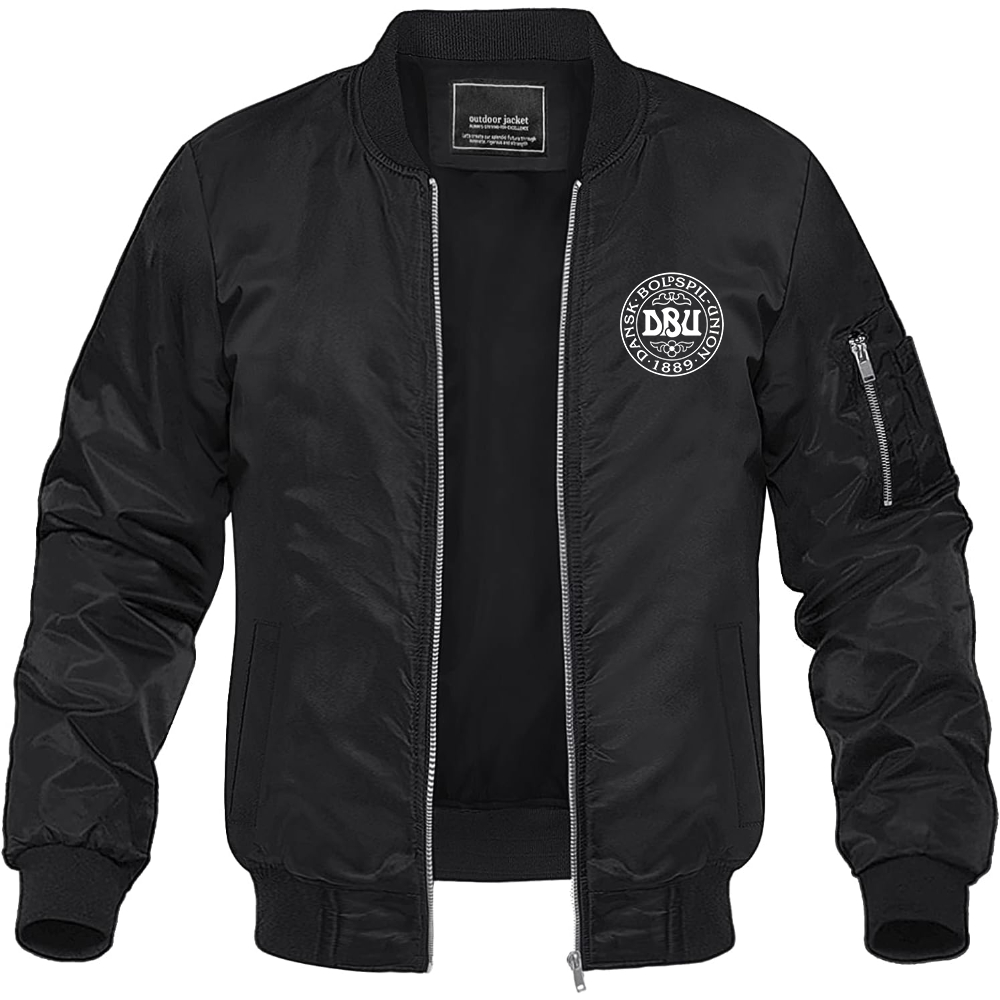 Men's Denmark Soccer Lightweight Bomber Jacket Windbreaker Softshell Varsity Jacket Coat