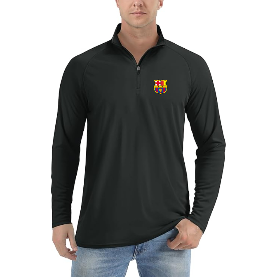 Men’s  F.C. Barcelona Soccer- Lightweight Quarter-Zip Athletic Shirt – Long Sleeve Performance Wear