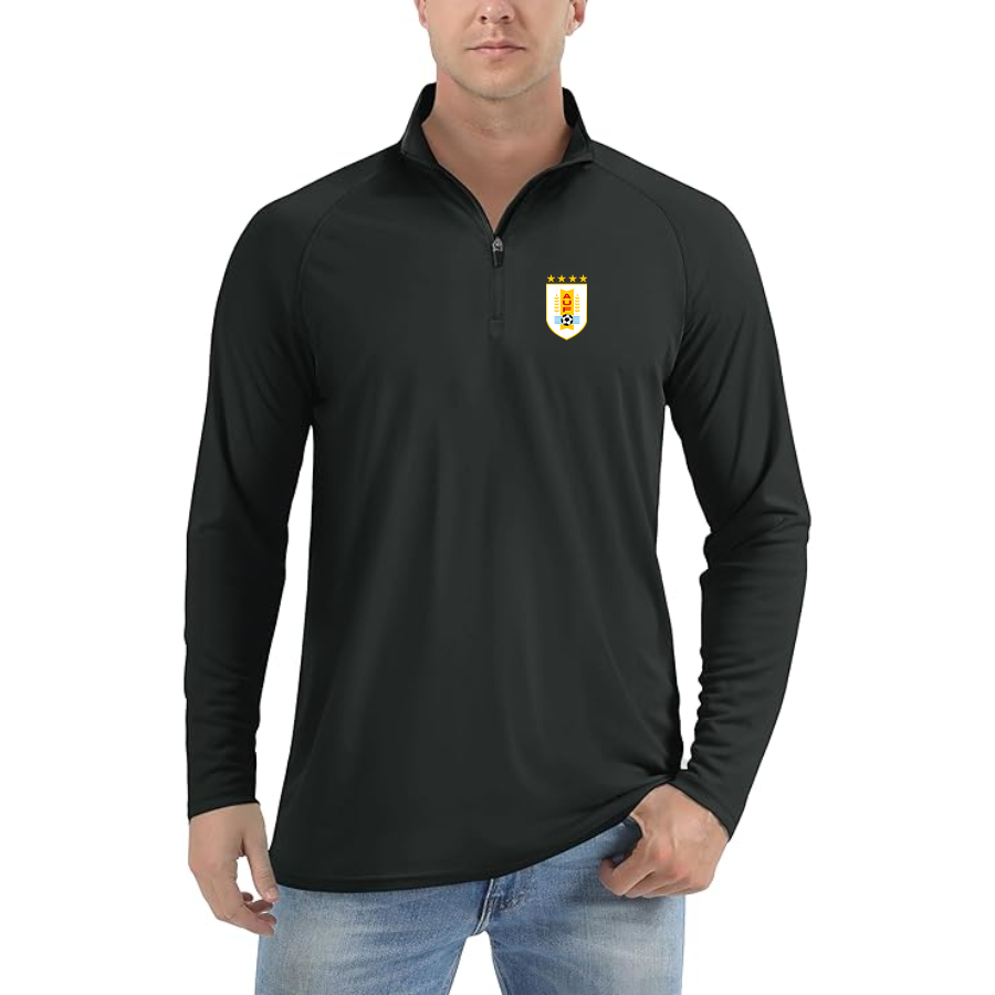 Men’s Uruguay National Soccer Team - Lightweight Quarter-Zip Athletic Shirt – Long Sleeve Performance Wear