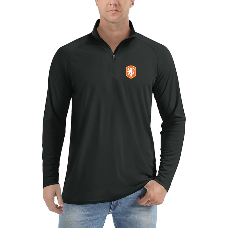 Men’s Netherlands National Soccer Team - Lightweight Quarter-Zip Athletic Shirt – Long Sleeve Performance Wear