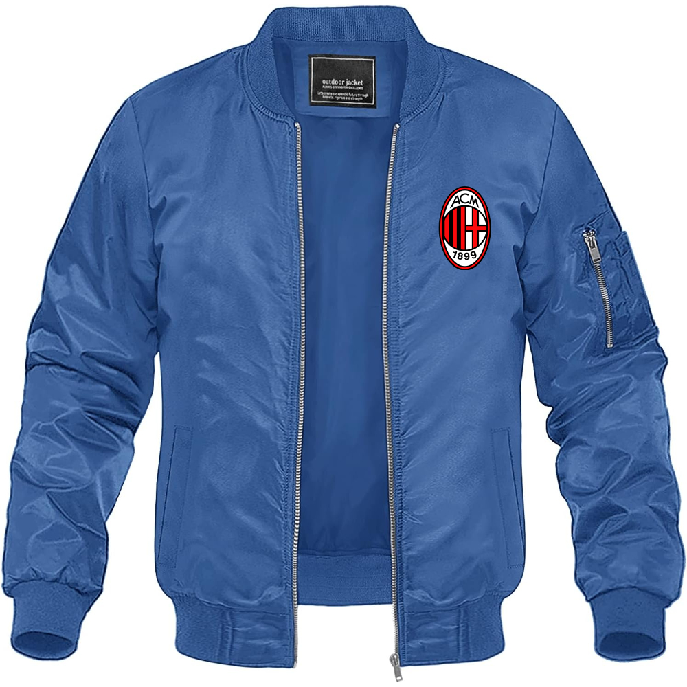 Men’s AC Milan Soccer Lightweight Bomber Jacket Windbreaker Softshell Varsity Jacket Coat