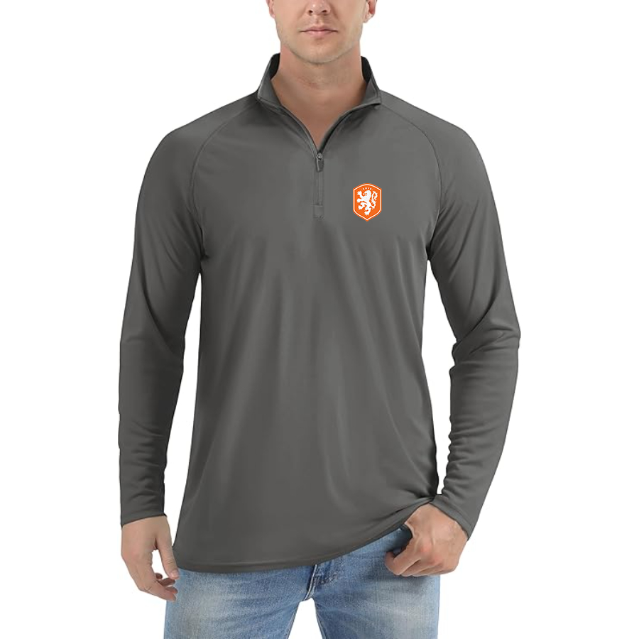 Men’s Netherlands National Soccer Team - Lightweight Quarter-Zip Athletic Shirt – Long Sleeve Performance Wear