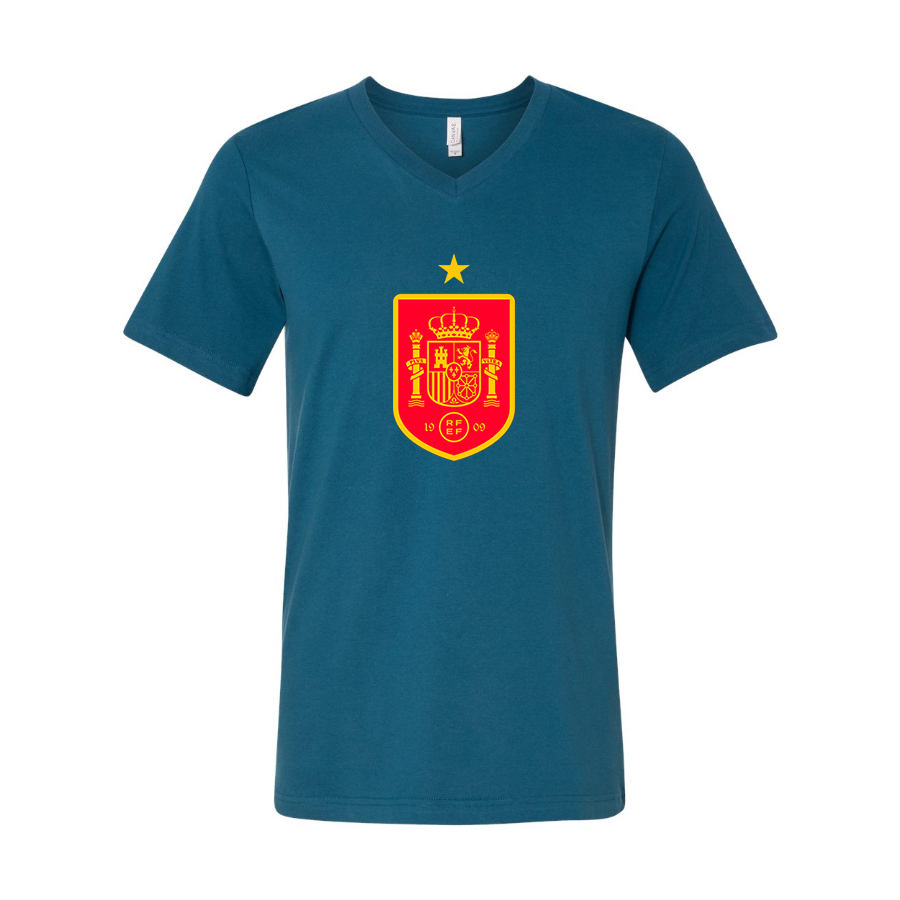 Men’s Spain Red Logo National Soccer Team   - BELLA + CANVAS - Jersey V-Neck Tee - 3005