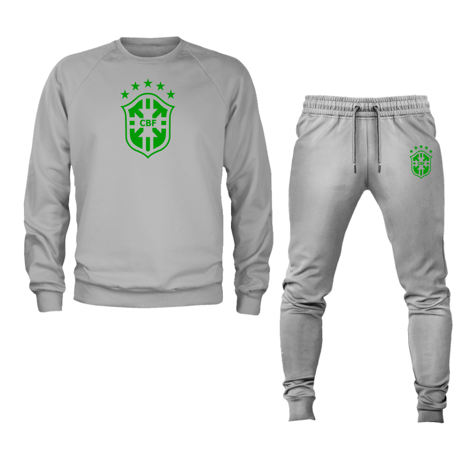 Men's Brazil Soccer Logo Crewneck Sweatshirt Joggers Suit