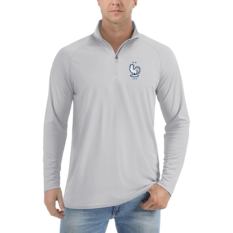 Men’s  France National Soccer Team  - Lightweight Quarter-Zip Athletic Shirt – Long Sleeve Performance Wear