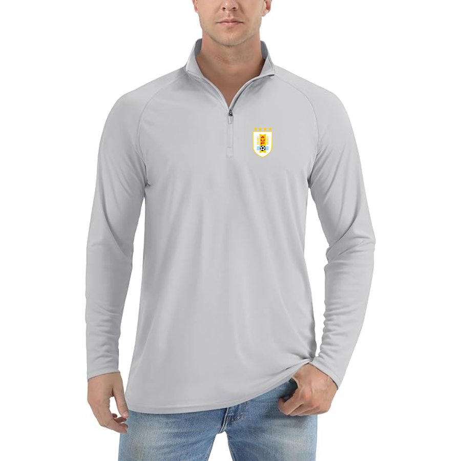 Men’s Uruguay National Soccer Team - Lightweight Quarter-Zip Athletic Shirt – Long Sleeve Performance Wear