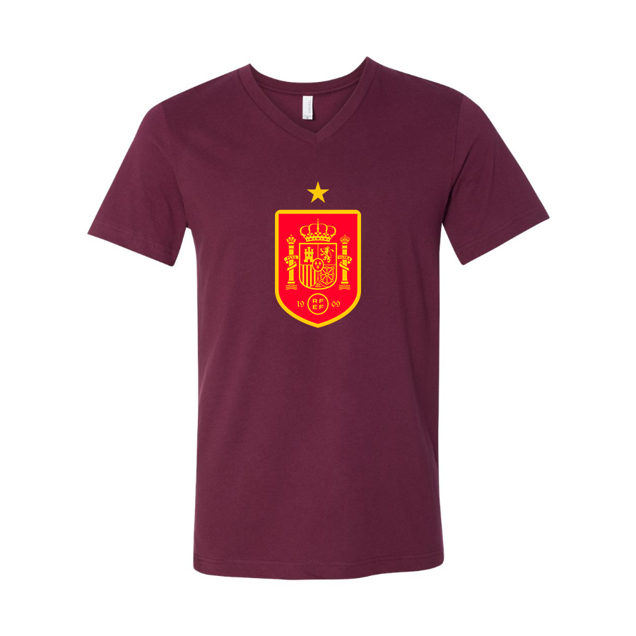 Men’s Spain Red Logo National Soccer Team   - BELLA + CANVAS - Jersey V-Neck Tee - 3005