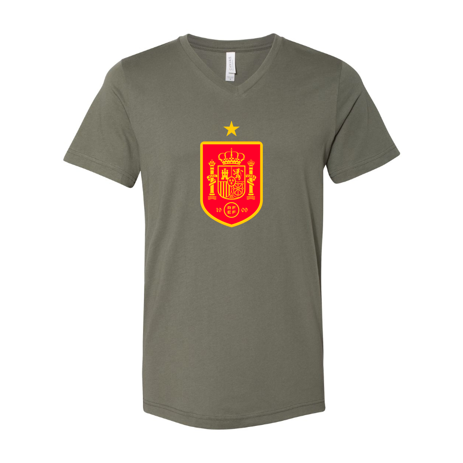 Men’s Spain Red Logo National Soccer Team   - BELLA + CANVAS - Jersey V-Neck Tee - 3005