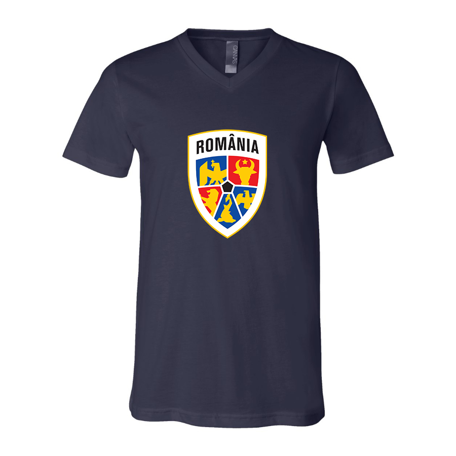 Men’s  Romania National Soccer Team - BELLA + CANVAS - Jersey V-Neck Tee - 3005