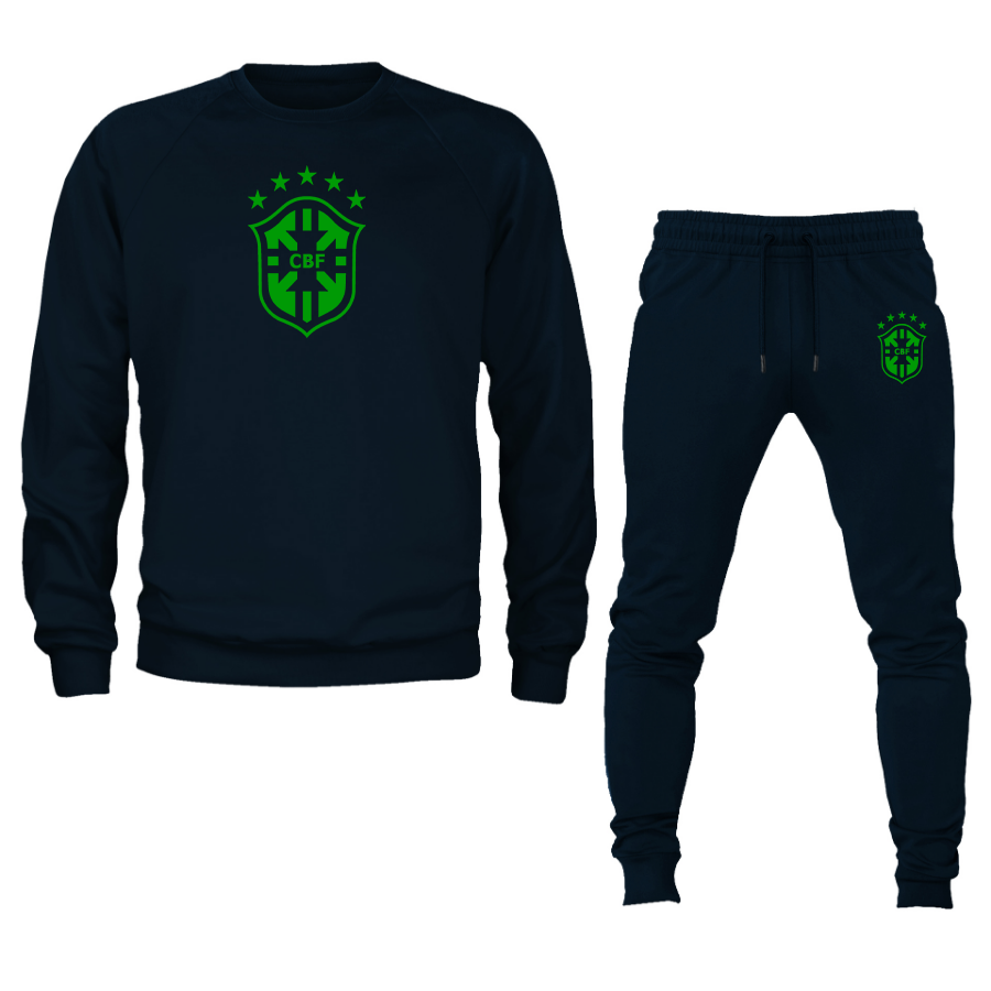 Men's Brazil Soccer Logo Crewneck Sweatshirt Joggers Suit