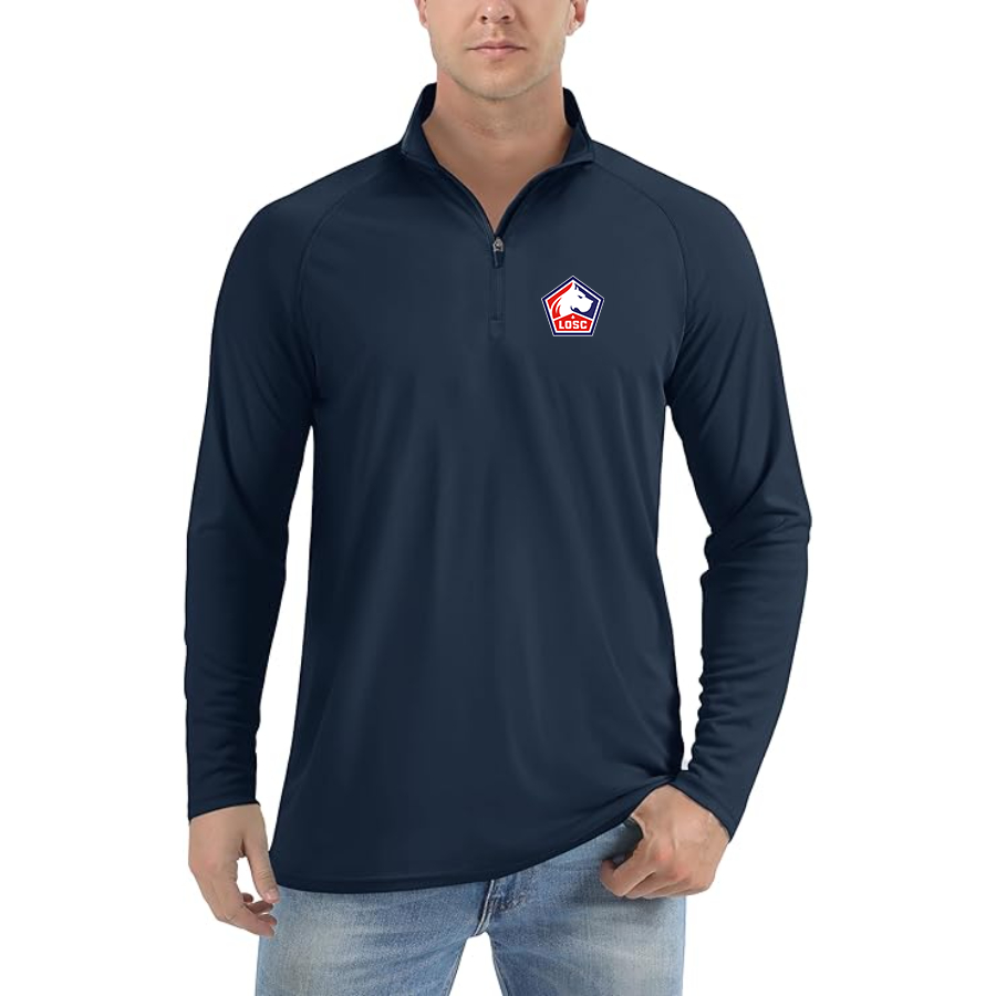 Men’s Lille Olympique FC- Lightweight Quarter-Zip Athletic Shirt – Long Sleeve Performance Wear