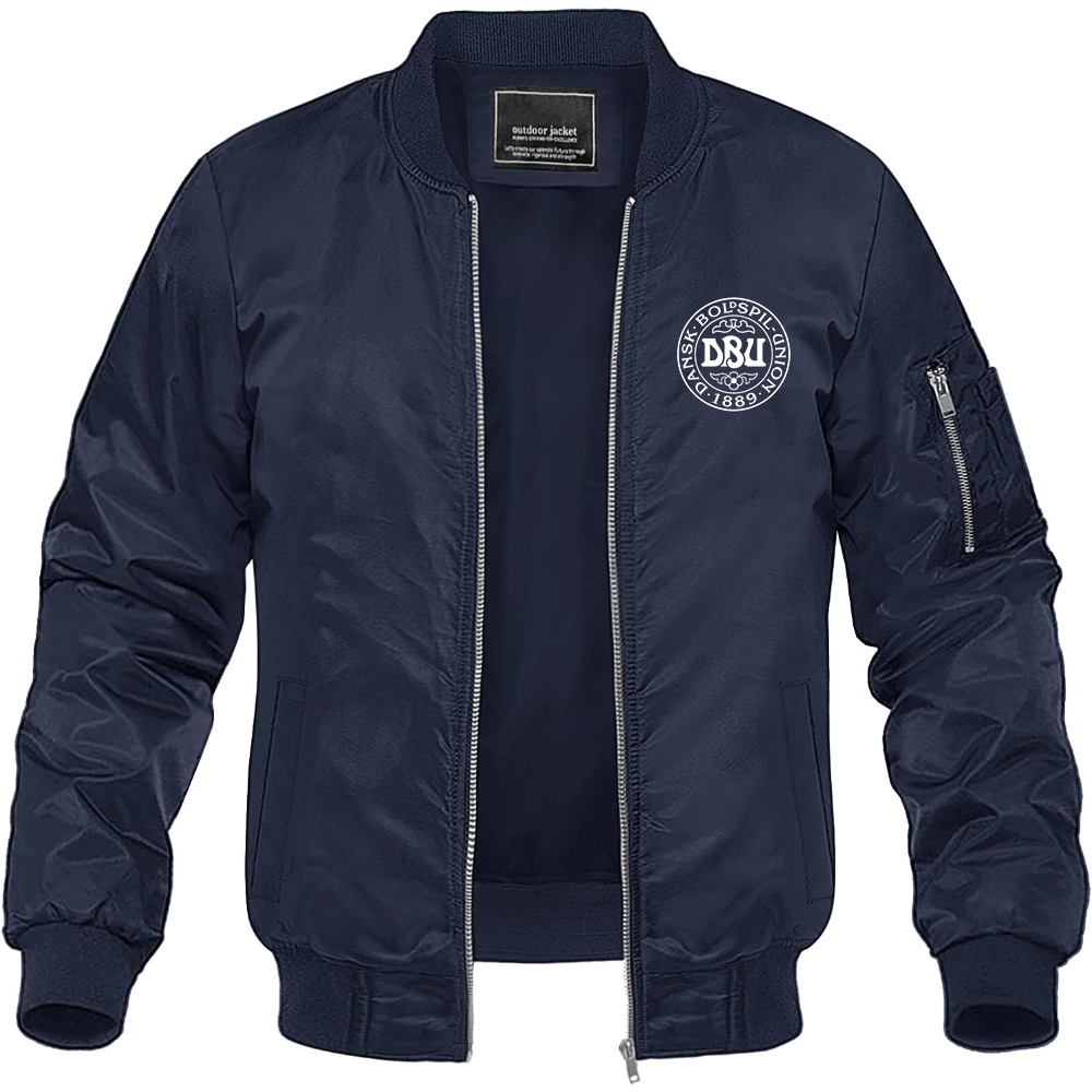 Men's Denmark Soccer Lightweight Bomber Jacket Windbreaker Softshell Varsity Jacket Coat