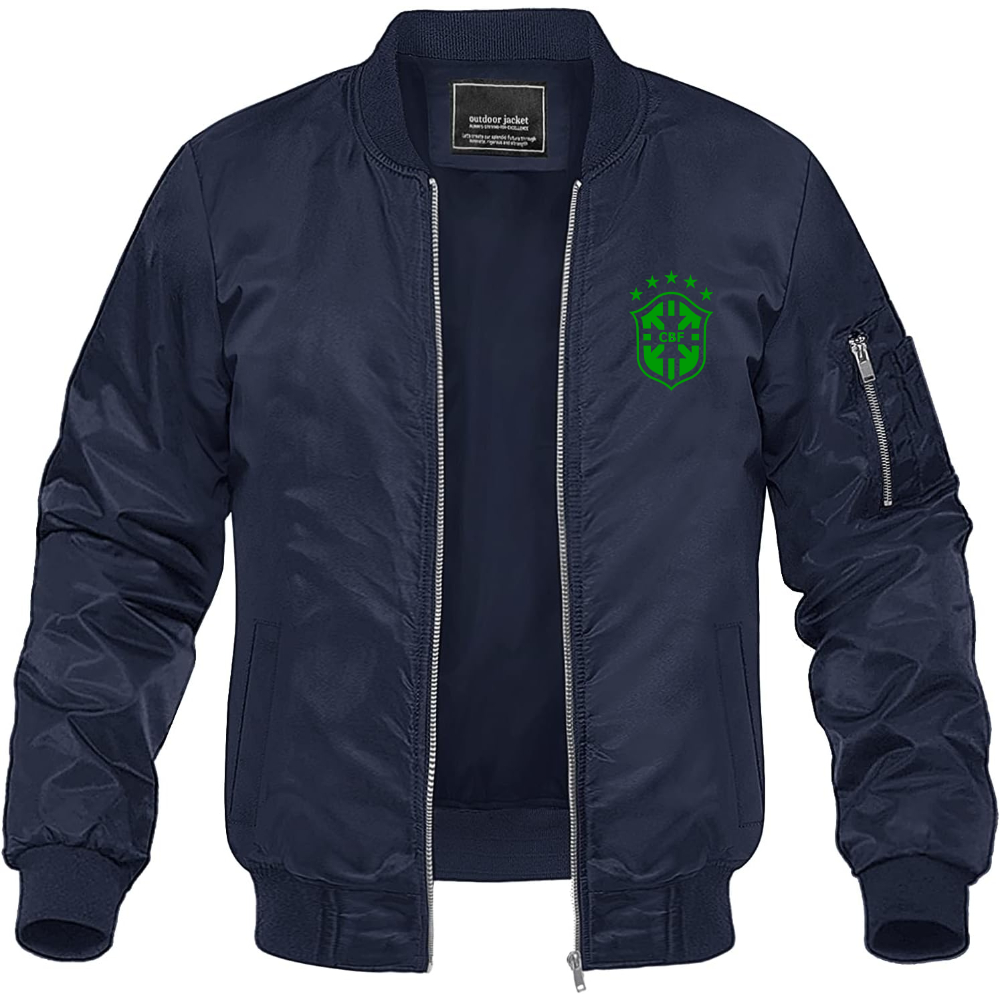Men's Brazil Soccer Lightweight Bomber Jacket Windbreaker Softshell Varsity Jacket Coat