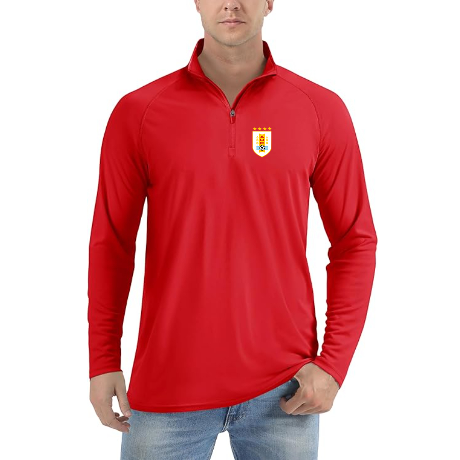 Men’s Uruguay National Soccer Team - Lightweight Quarter-Zip Athletic Shirt – Long Sleeve Performance Wear