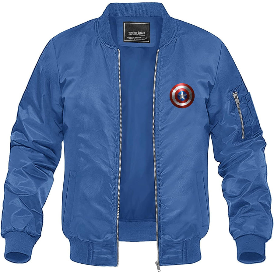 Men's Captain America Superhero Lightweight Bomber Jacket Windbreaker Softshell Varsity Jacket Coat