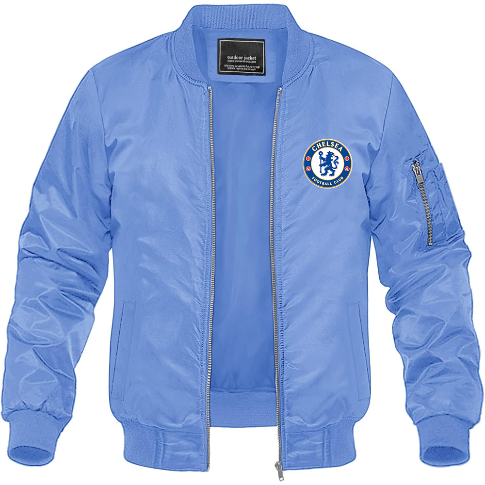 Men's Chelsea Soccer Lightweight Bomber Jacket Windbreaker Softshell Varsity Jacket Coat