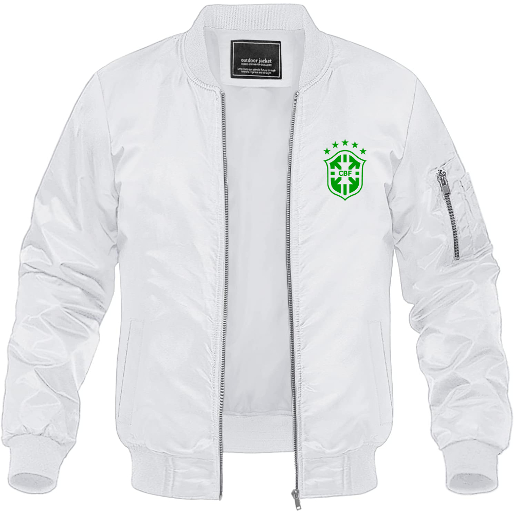 Men's Brazil Soccer Lightweight Bomber Jacket Windbreaker Softshell Varsity Jacket Coat