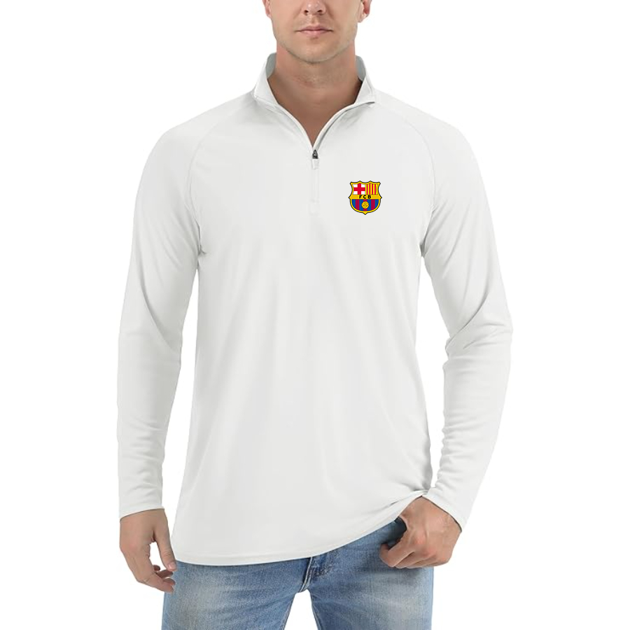Men’s  F.C. Barcelona Soccer- Lightweight Quarter-Zip Athletic Shirt – Long Sleeve Performance Wear