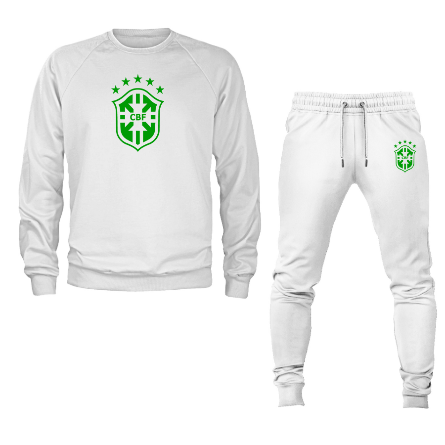 Men's Brazil Soccer Logo Crewneck Sweatshirt Joggers Suit