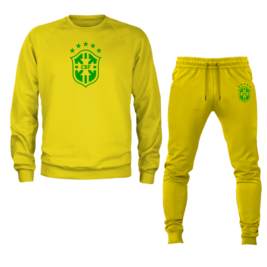 Men's Brazil Soccer Logo Crewneck Sweatshirt Joggers Suit